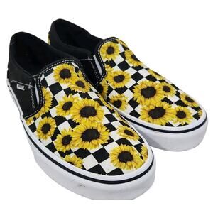VANS SUNFLOWER SLIP-ON SHOE WOMENS 8.5 CHECKERED SKATER SURFER GIRLY CASUAL